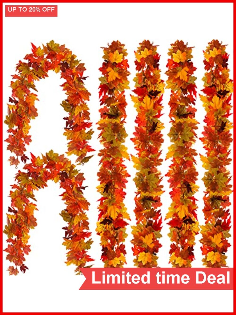 6 Pack Artificial Maple Leaf Garland Silk Fall Thanksgiving Home Decor 5.6ft